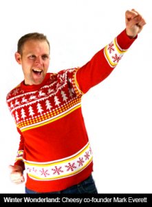 Finding Gaps in a Market- Cheesy Christmas Jumpers - image - man fist pumping wearing cheesy christmas jumper