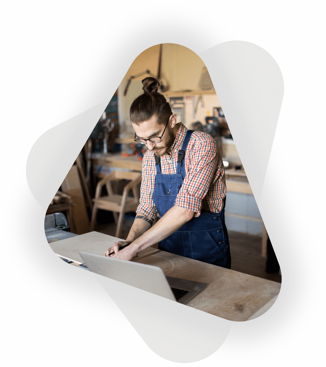 male cafe business owner working on tablet