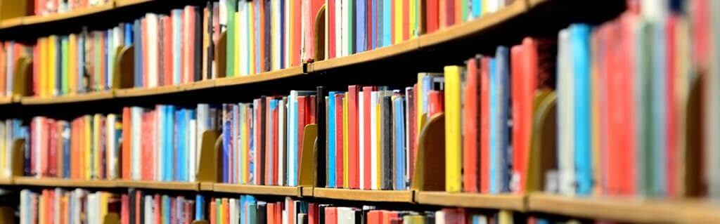 Inspirational books on a bookshelf in a library