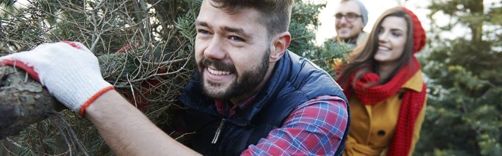 Local business owner transporting a tree for clients at a Christmas tree farm